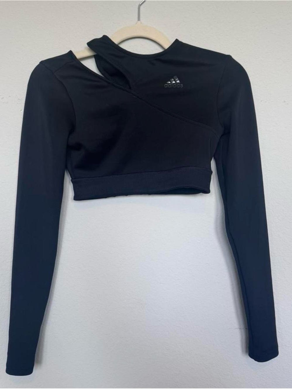adidas Black Long-Sleeve Cropped Asymmetric Workout Top